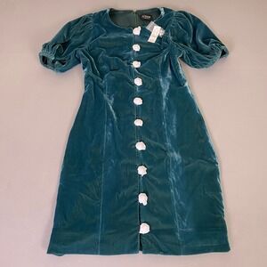 J.Crew Collection Velvet Puff Mini Dress Women's Size 4 Teal Sleeve Rosette NWT